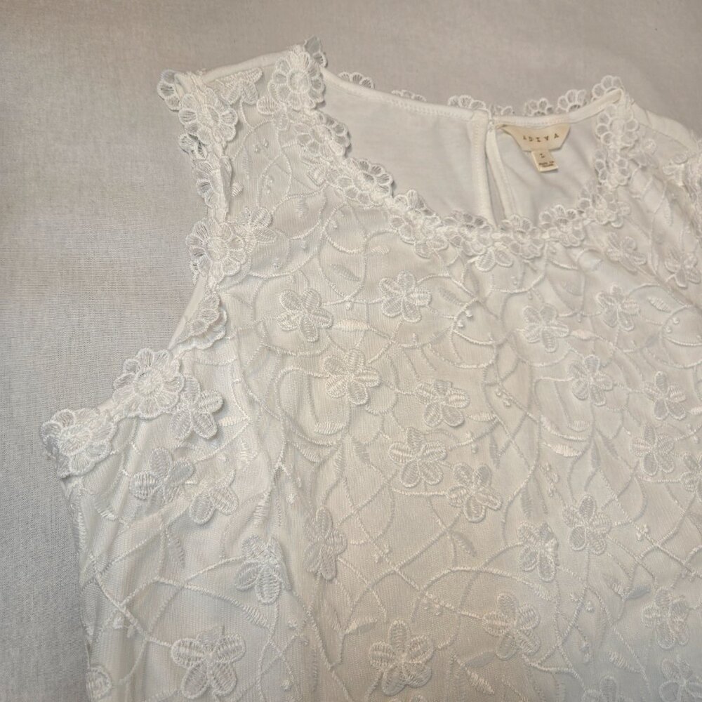 ADIVA Cottagecore Fairy White Lace Embroidered Floral Tank Top Size L New NO Tag - Picture 7 of 16